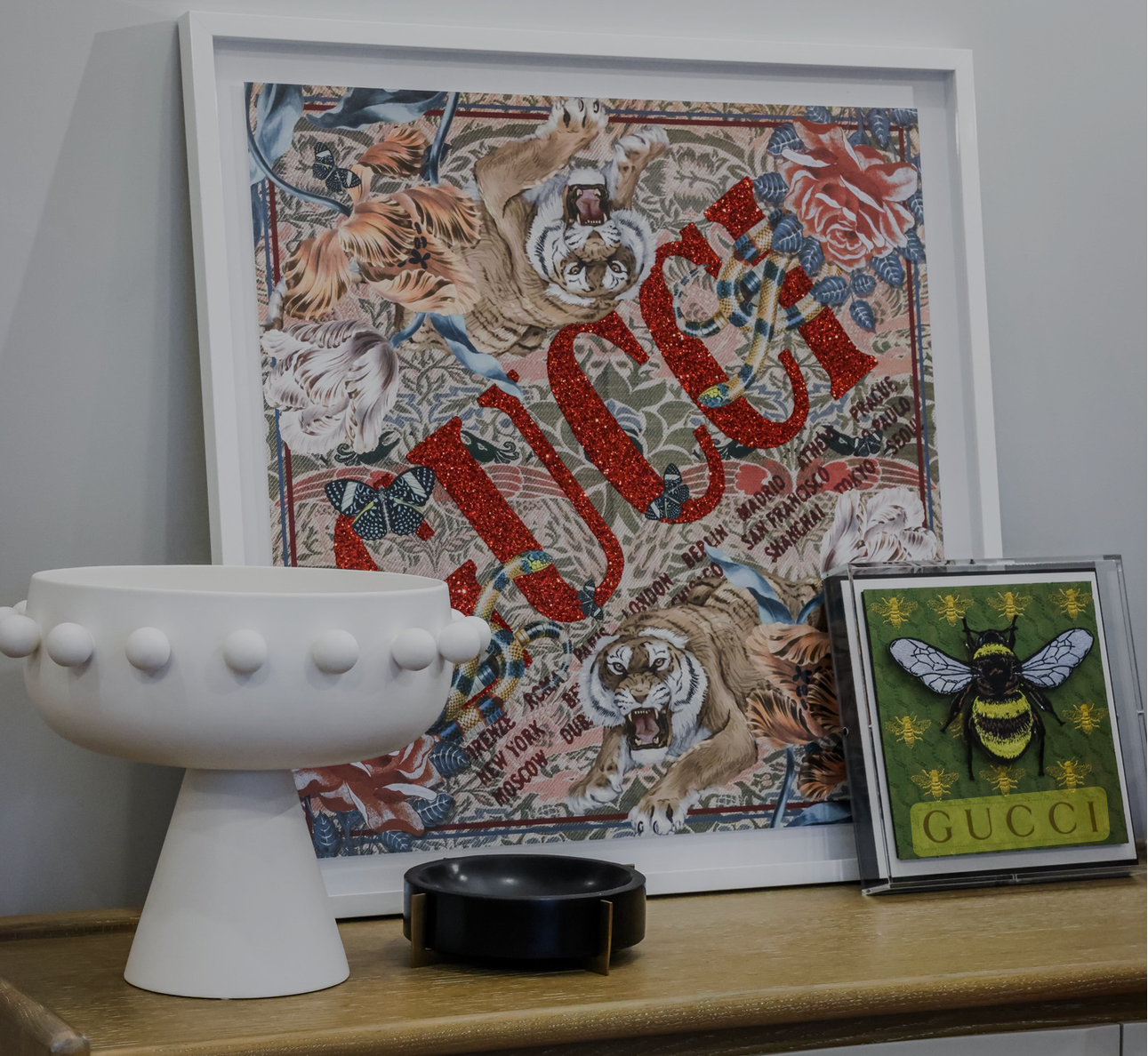 Gucci Tiger Scarf in White Frame