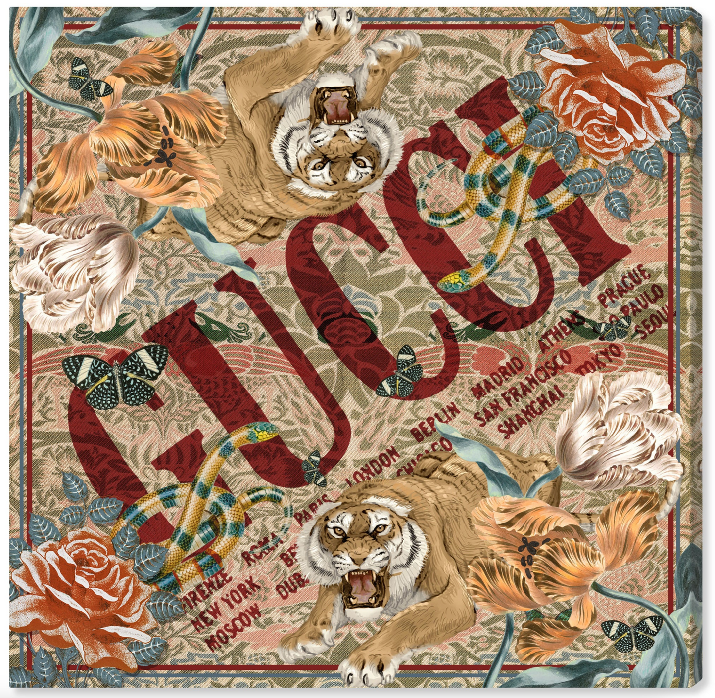 Gucci Tiger Scarf in White Frame