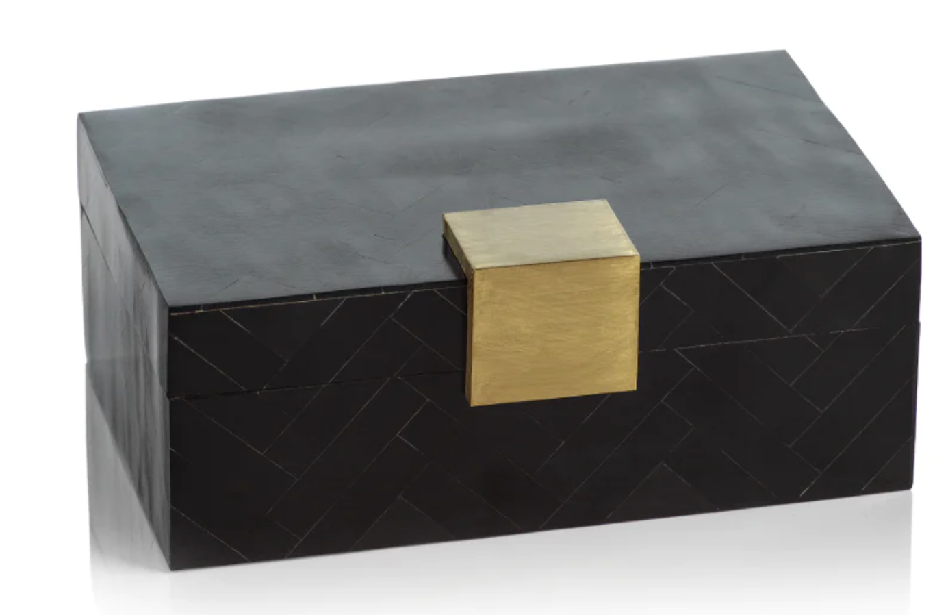 Cape Verde Black Resin Chevron Inlaid Box with Brass Trim