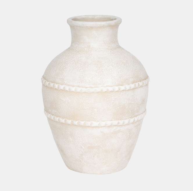Traditional Textured Terracotta Vase - Ivory