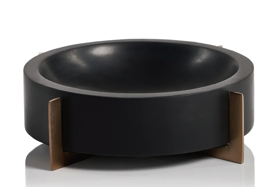 Nairobi Black Marble Bowl on Metal Base - Black and Gold