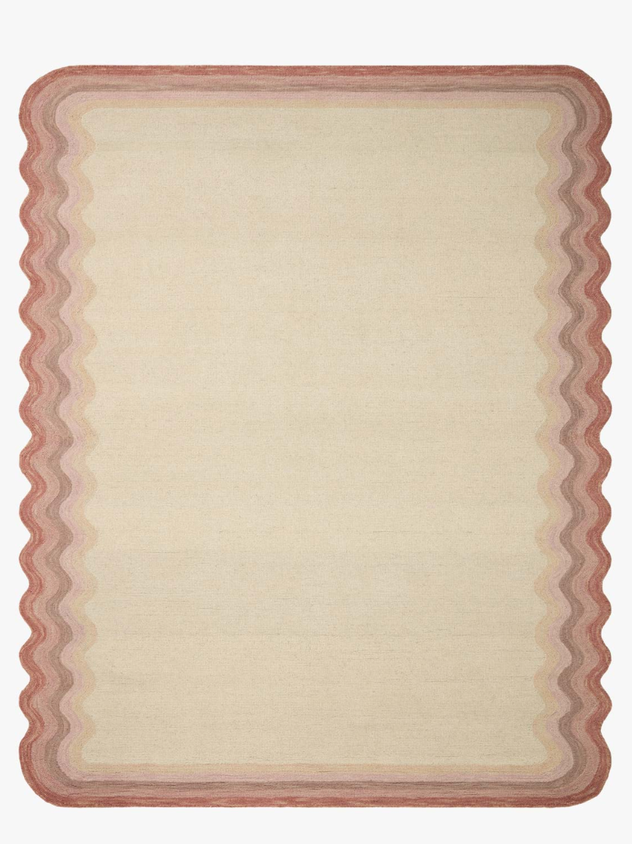 Ivory and Rose Wool Area Rug 7'-9" X 9'-9"