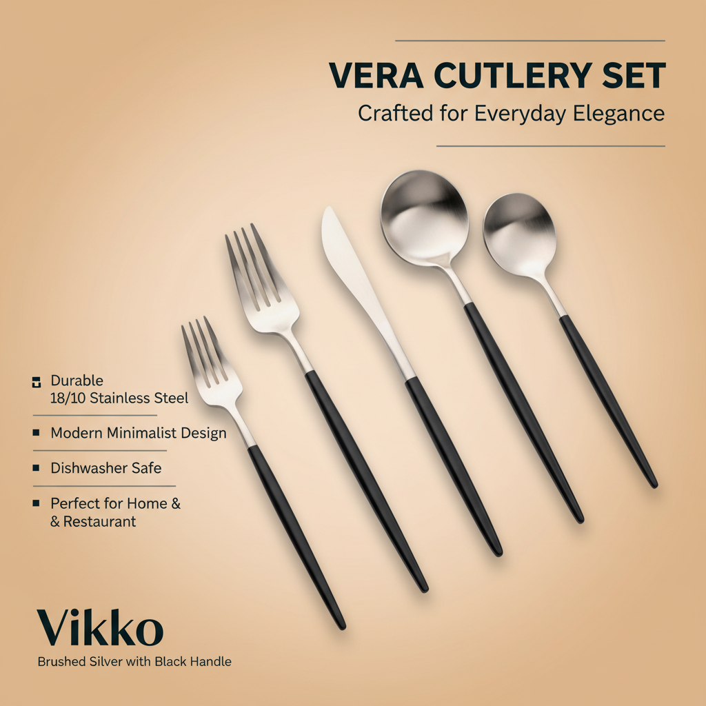 Vikko - Vera, Brushed Silver with Black Handle, 18/10 SS