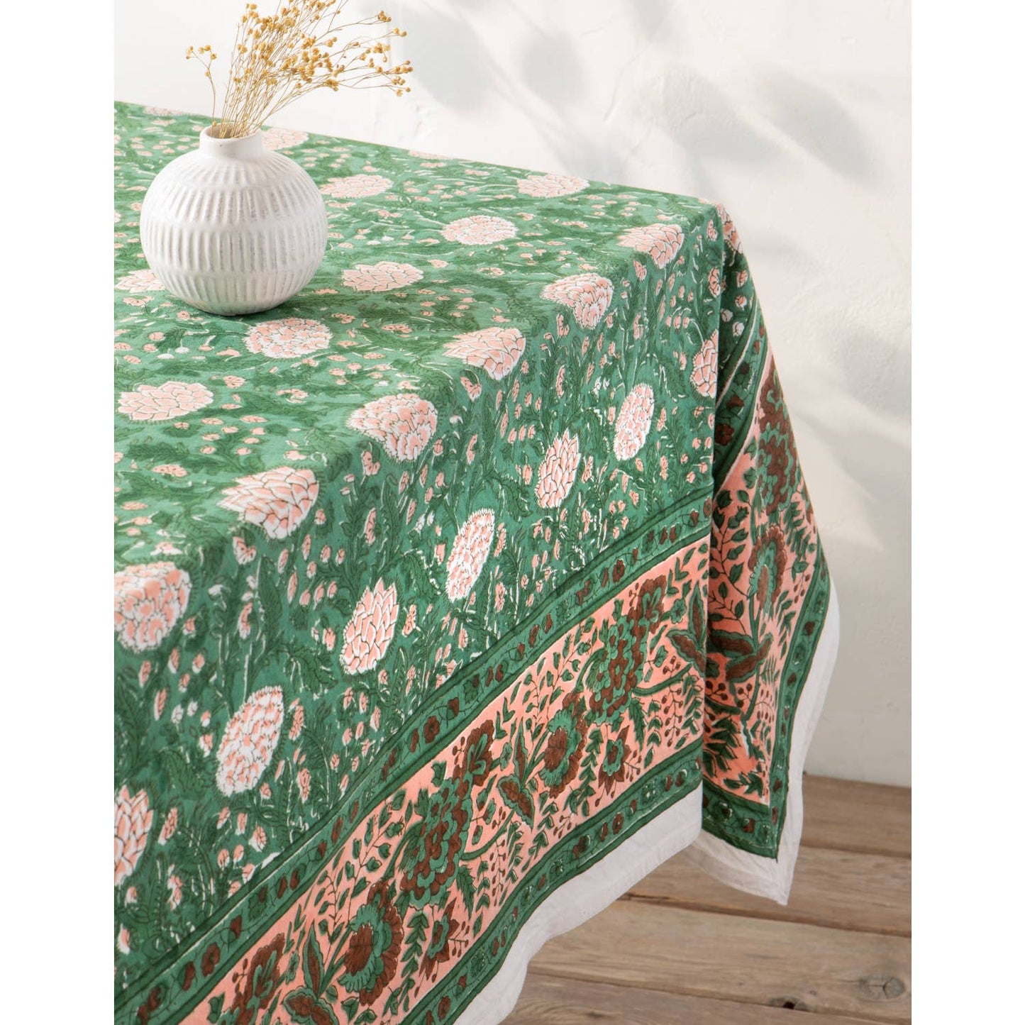 Peony Block Print Tablecloth 60 x 90 Inches