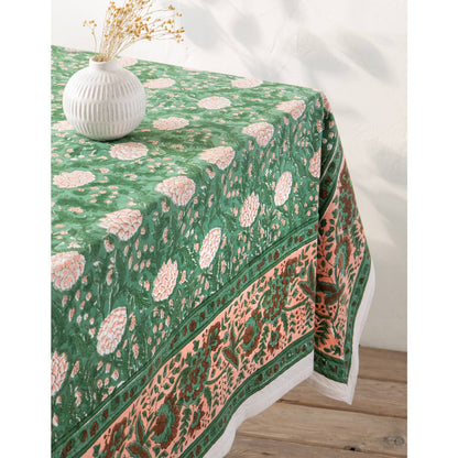 Peony Block Print Tablecloth 60 x 90 Inches