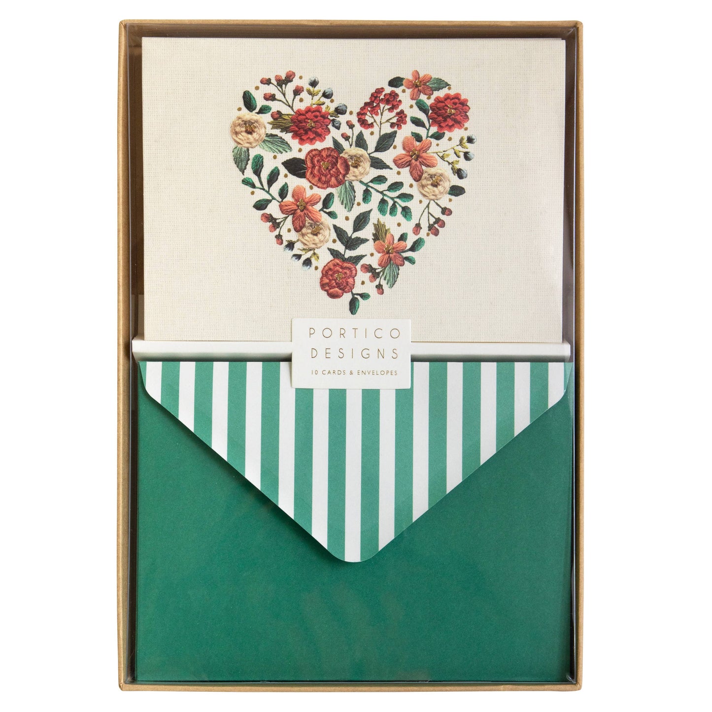 Boxed Notecard Set with Embroidered Heart Design