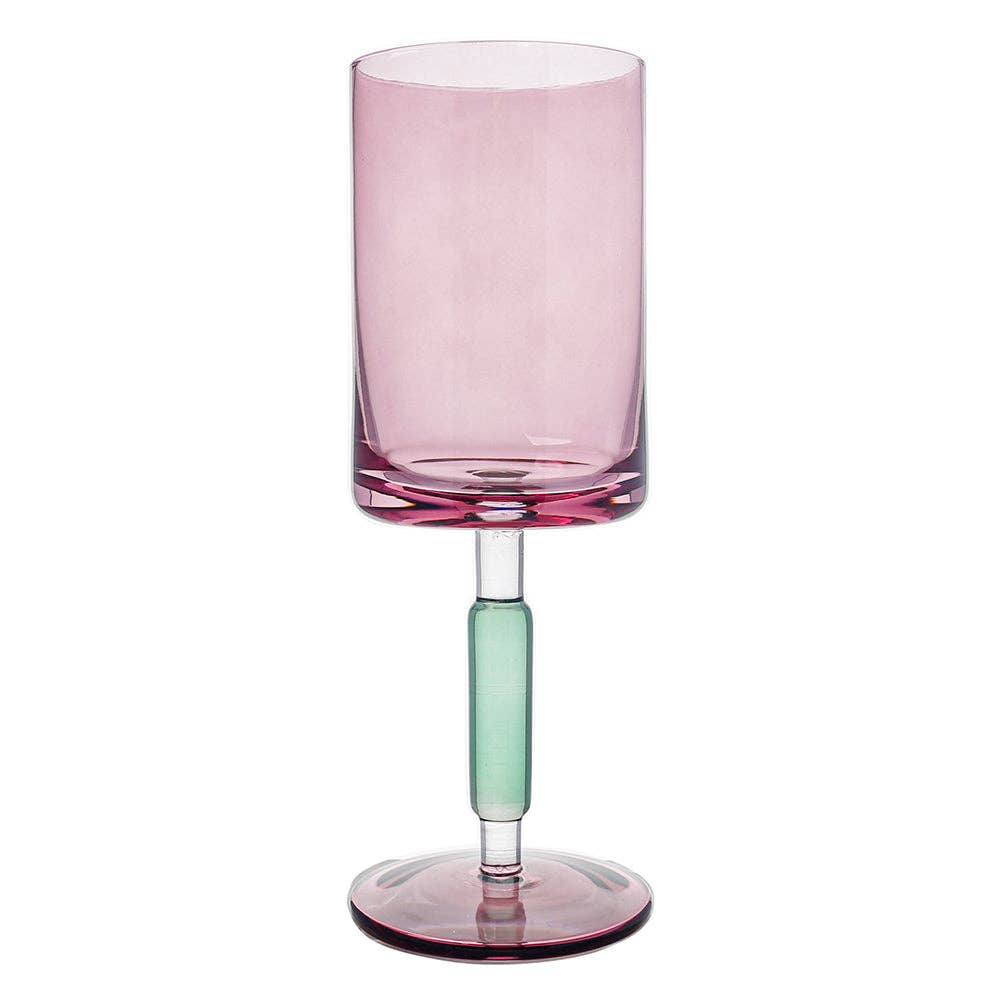 Green & PInk Stem Wine Glasses 6pk