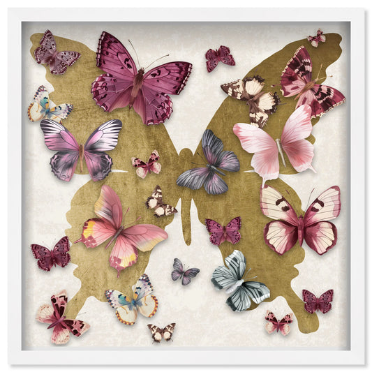 Butterfly Pins Merlot Wall Art in White Frame