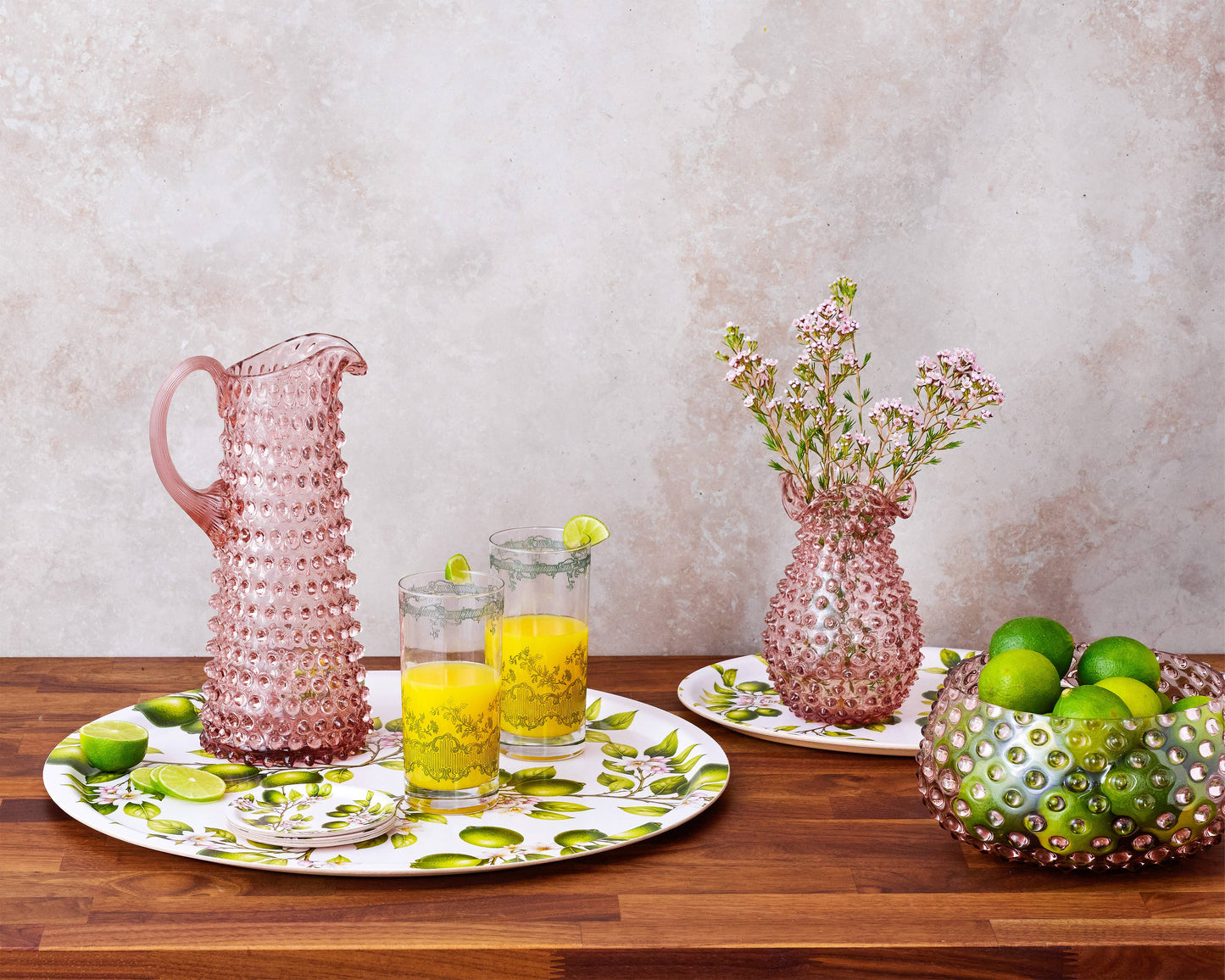 Tall Hobnail Jug | Petal Pink | 1.2L | Bohemia Crystal