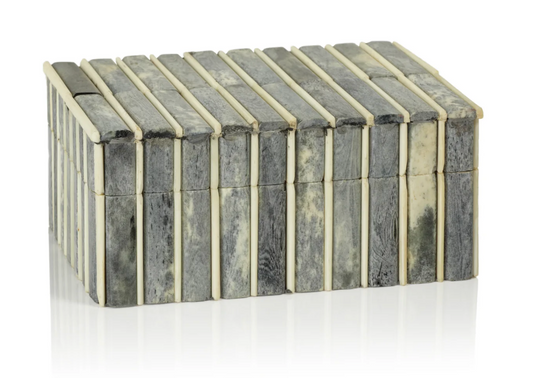 Lisbon Gray Inlaid Bone Box - Gray and White