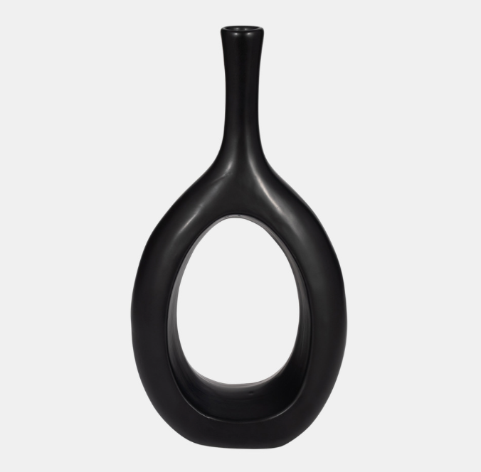 Curved Open Cut Out Vase - Black