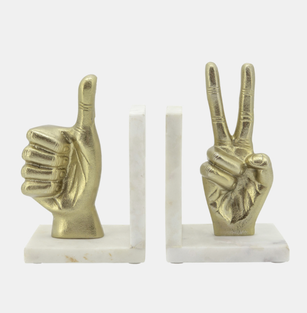 Hand Sign Bookends - Gold