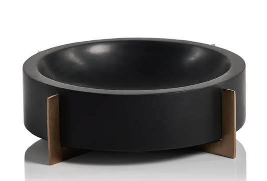 Nairobi Black Marble Bowl on Metal Base - Black and Gold