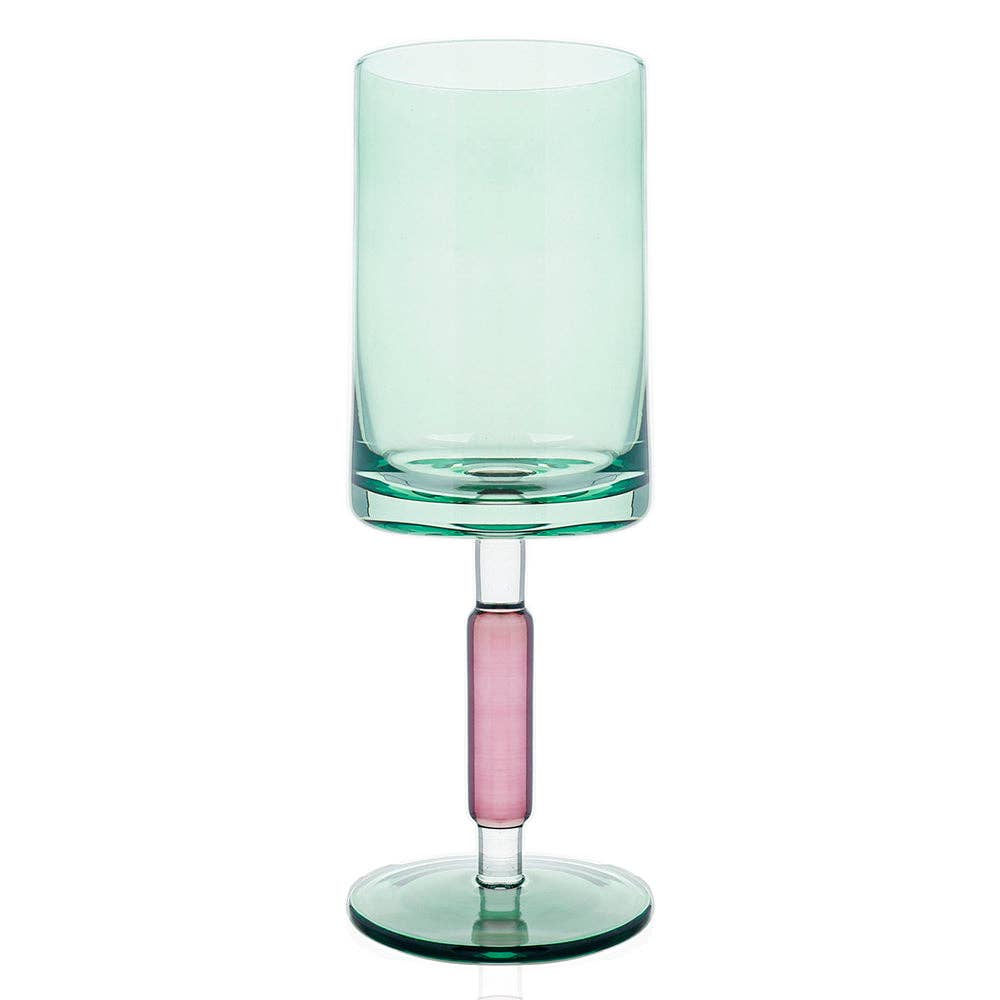 Green & PInk Stem Wine Glasses 6pk