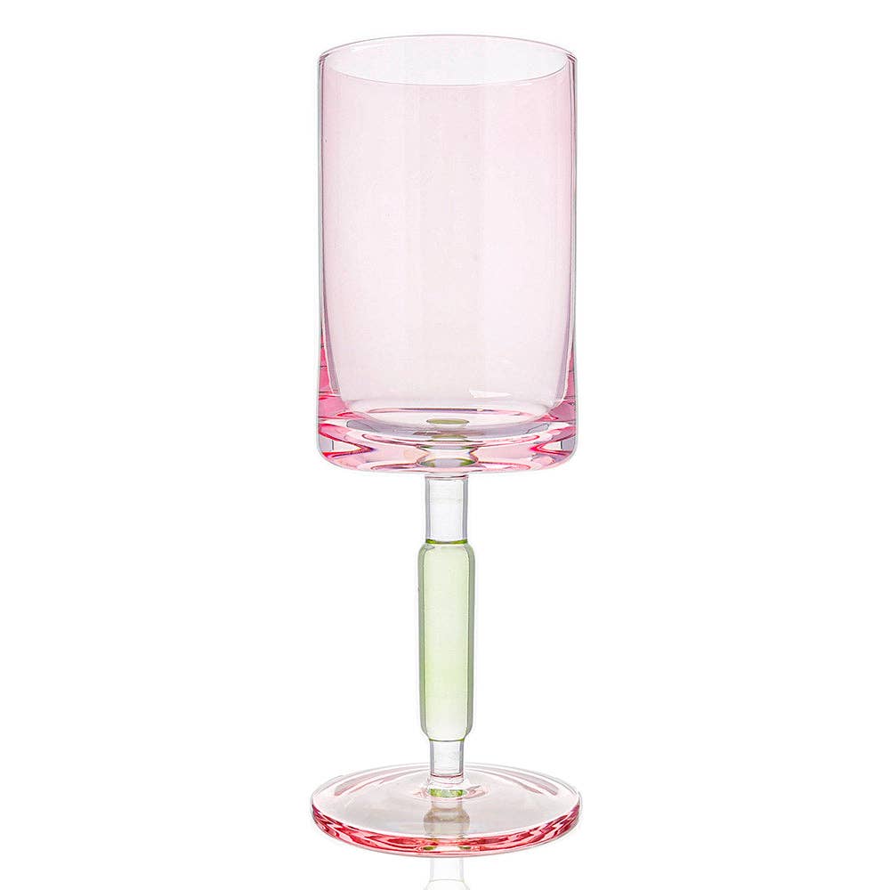 Green & PInk Stem Wine Glasses 6pk