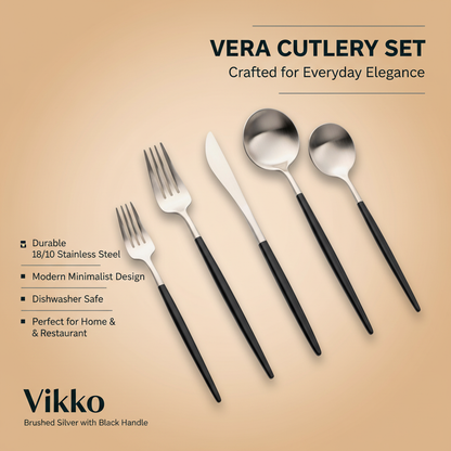 Vikko - Vera, Brushed Silver with Black Handle, 18/10 SS